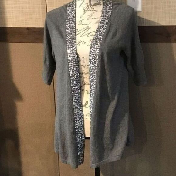Apt 9 Sequin Short Sleeve Gray Cardigan - Picture 10 of 13